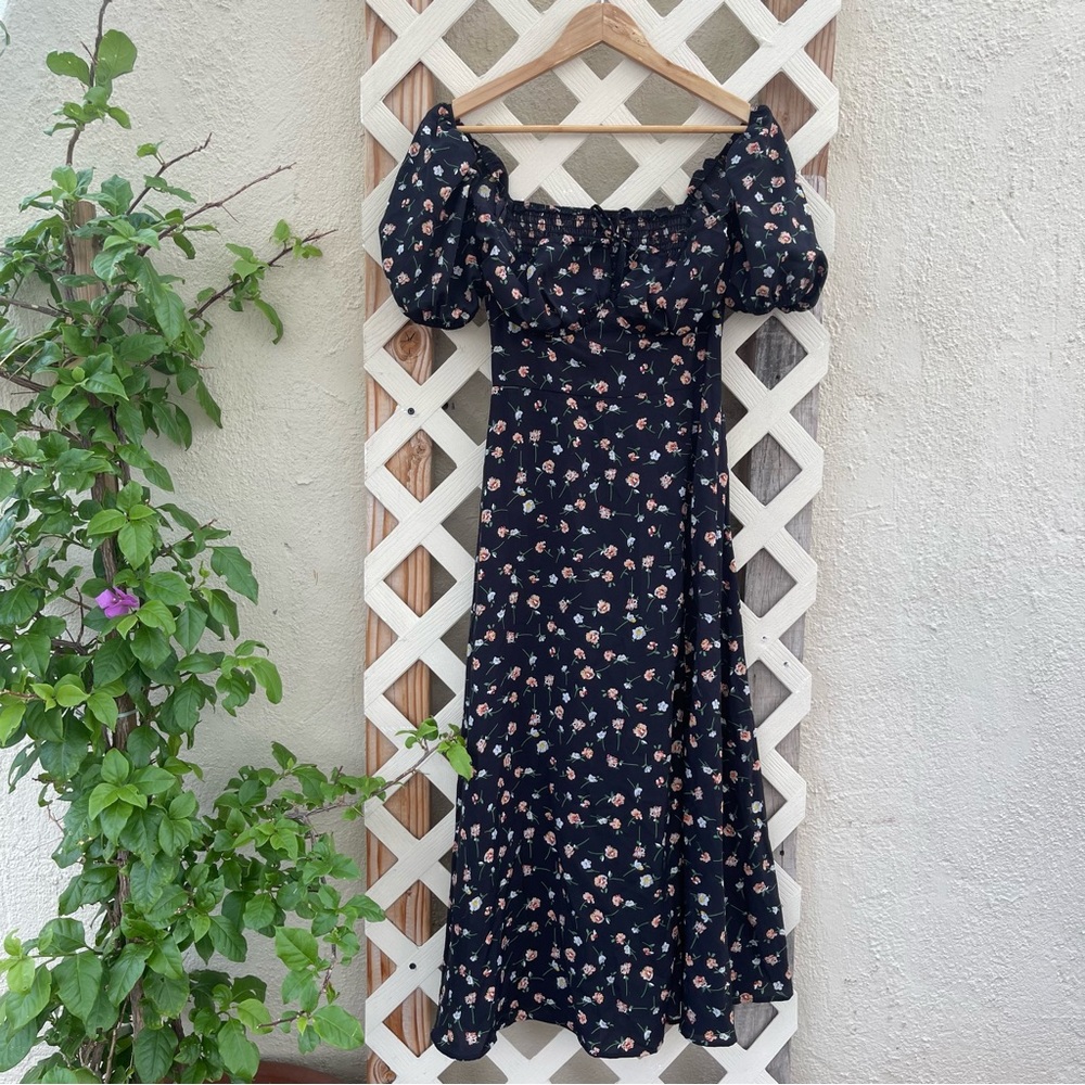 Womens Cottage Core Black Dress